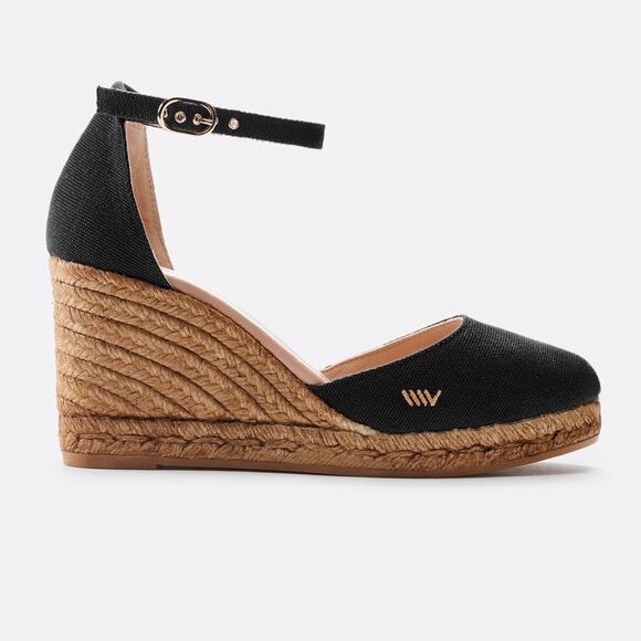 Viscata Black Estartit Canvas Raffia Espadrille Wedges Sandal - EU39 ~ US8 - Picture 1 of 10